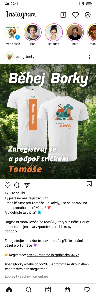 Běhej Borky – Post podporující registraci na charitativní běh